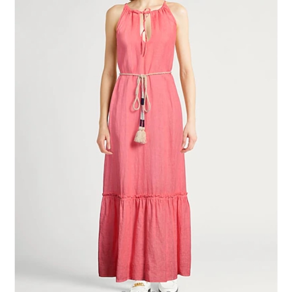 Lino% Lino Pink Sleeveless Halter Maxi Dress Resort Wear